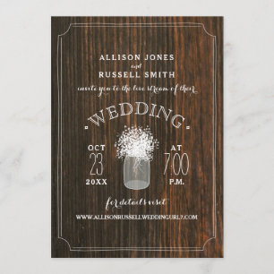 Live Stream Virtual Wedding Rustic Wood Mason Jar Einladung