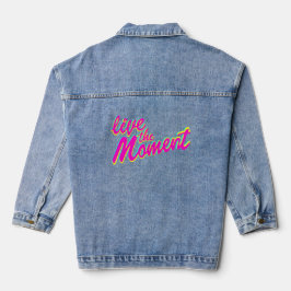 Live the Moment bunt Text Grafik Design Jeansjacke