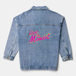 Live the Moment bunt Text Grafik Design Jeansjacke
