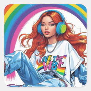 Live the Vibe Girl Quadratischer Aufkleber