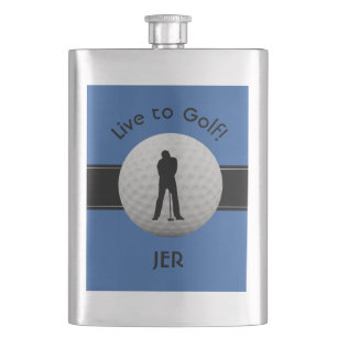 Live to Golf Quote Mit Monogramm Initialen Blue Bl Flachmann