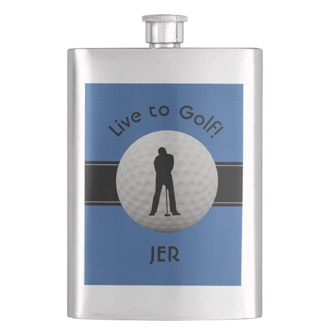 Live to Golf Quote Mit Monogramm Initialen Blue Bl Flachmann (Vorderseite)