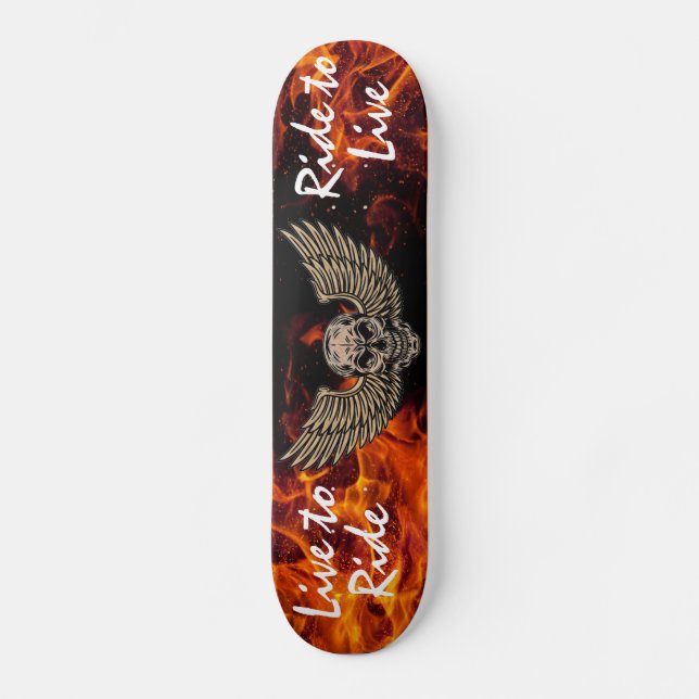 Live to Ride Skull and Wings with Flames Skateboard (Vorderseite)