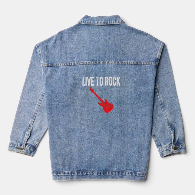 Live To Rock Red Electric Guitar Music Graphic Art Jeansjacke (Rückseite)