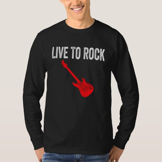 Live To Rock Red Electric Guitar Music Graphic Art T-Shirt (Vorderseite)