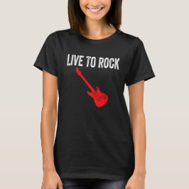 Live To Rock Red Electric Guitar Music Graphic Art T-Shirt