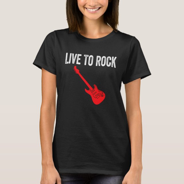 Live To Rock Red Electric Guitar Music Graphic Art T-Shirt (Vorderseite)