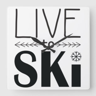 Live to Ski clock Quadratische Wanduhr