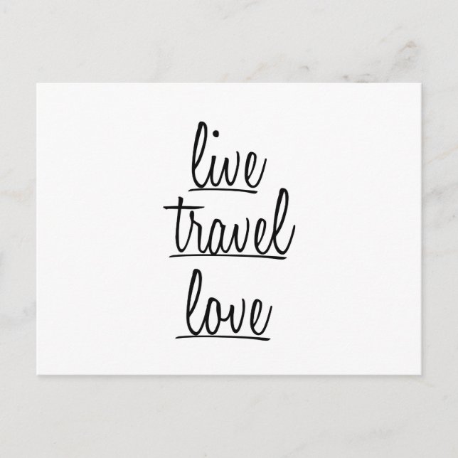 "Live, Travel, Liebe" - Typografie in Schwarz Postkarte (Vorderseite)