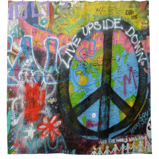 Live Upside Down Peace Sign Wall Duschvorhang (Vorderseite)