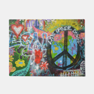 Live Upside Down Peace Sign Wall Fußmatte