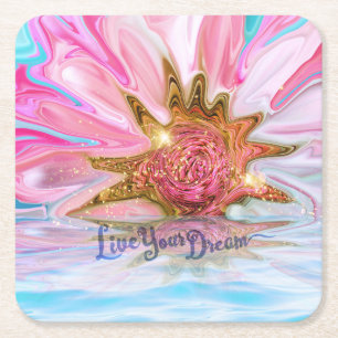 Live Your Dream - Rose Blume Power Rechteckiger Pappuntersetzer