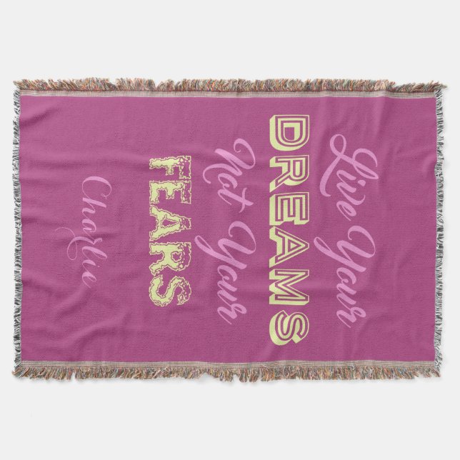 Live Your Dreams individuelle Name & Farbe werfen  Decke (Vorderseite)
