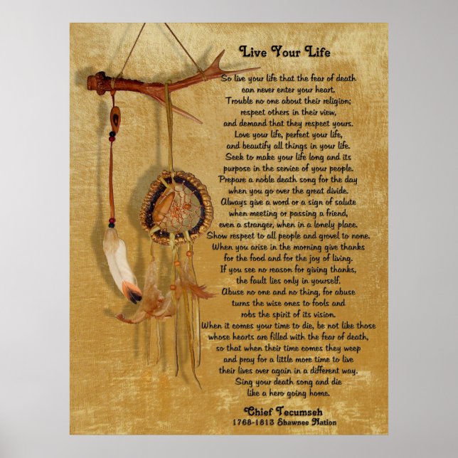 "Live Your Life", Chief Tecumseh w/ Dream Catcher Poster (Vorne)