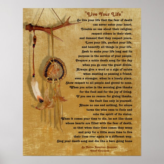 "Live Your Life", Chief Tecumseh w/ Dream Catcher Poster (Vorne)