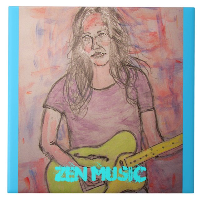 Live Zen Music Girl Sketch Fliese (Vorderseite)