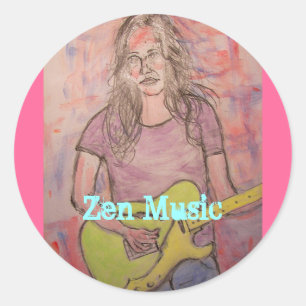 Live Zen Music Girl Sketch Runder Aufkleber
