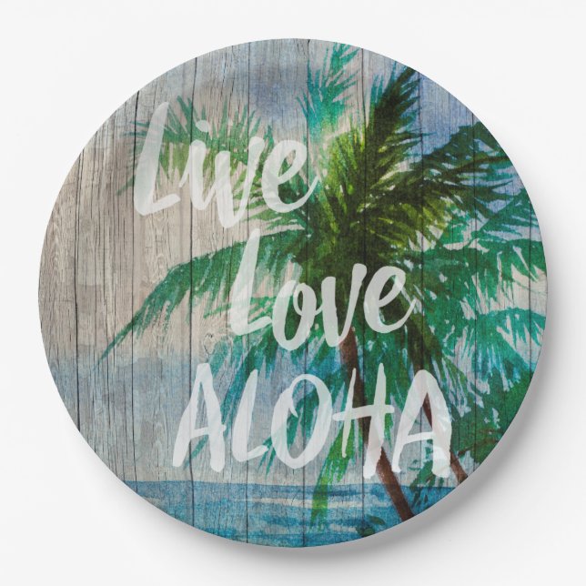 LiveLiebe-Aloha Palme-Strand-Zeichen Pappteller (Vorderseite)