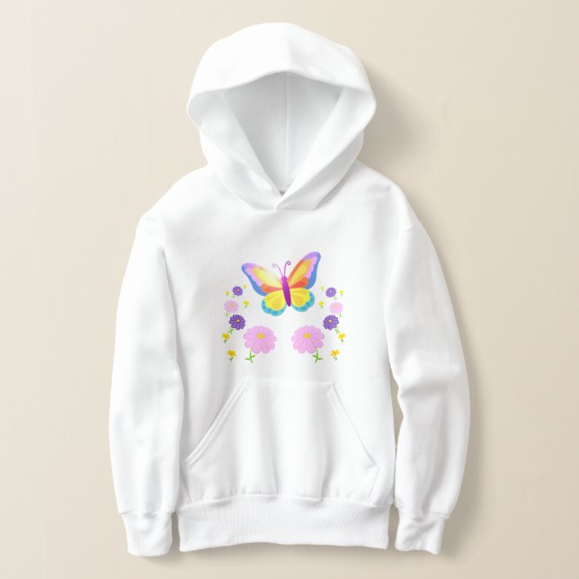 Lively Butterfly and Flowers Kids' Hoodie (Ablage )