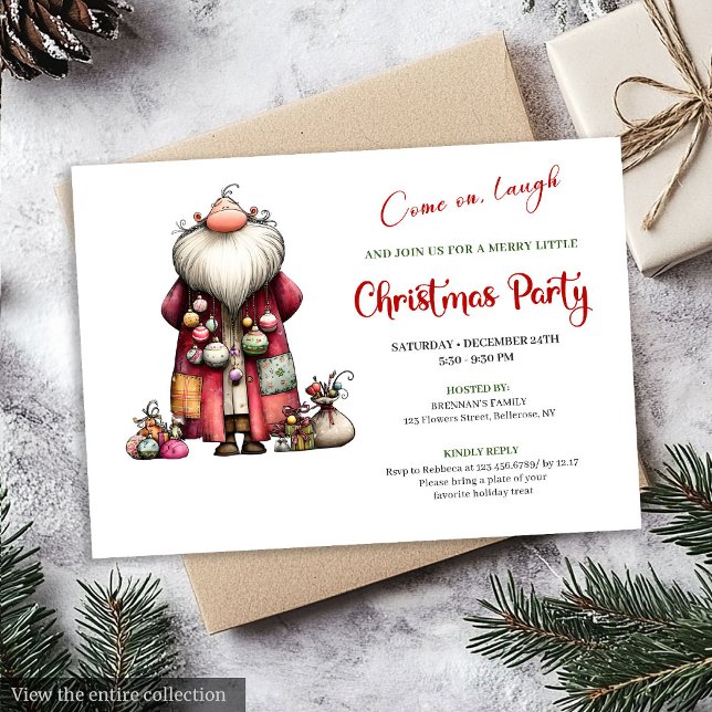 Lively Funny Santa Minimalist Watercolor Invites Einladung (Lively Funny Santa Minimalist Watercolor Invitation)