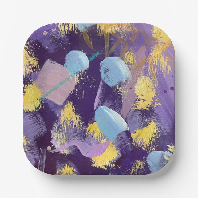 Lively Purple and Blue Abstract Art Pappteller (Vorderseite)