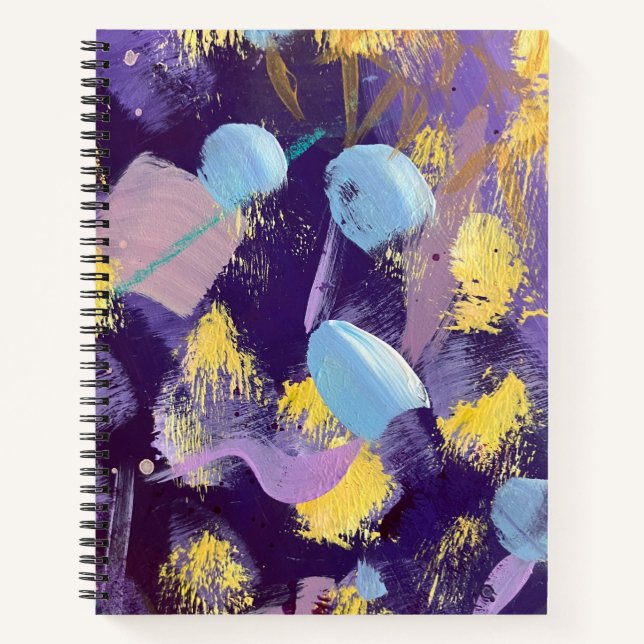 Lively, Purple and Yellow, Abstract Art Notizbuch (Vorderseite)