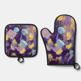 Lively, Purple and Yellow, Abstract Art  Ofenhandschuh & Topflappen-Set