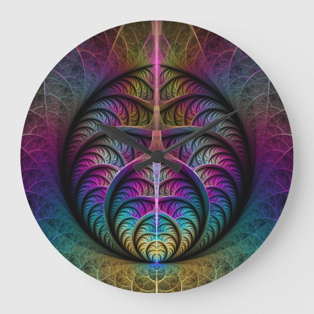 Lively Structures Colorful Abstract Fractal Art Große Wanduhr (Vorderseite)