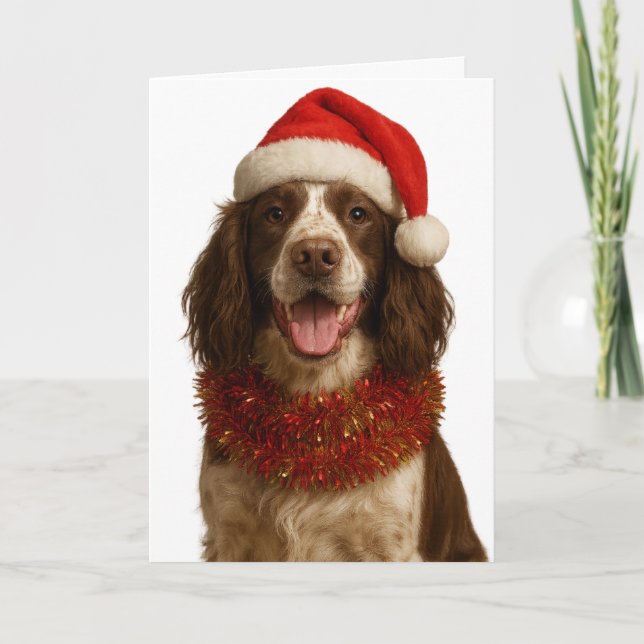 Liver and white Springer Spaniel Christmas card Karte (Vorderseite)