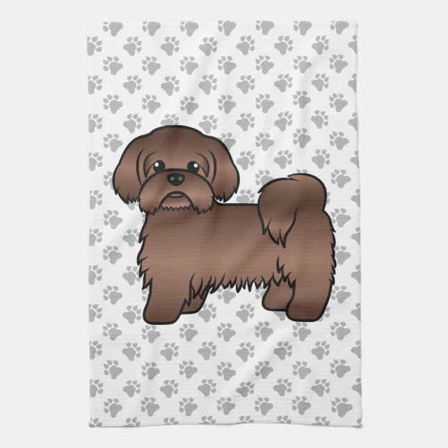 Liver Brown Shih Tzu Niedlicher Cartoon Dog Illust Geschirrtuch (Vertikal)