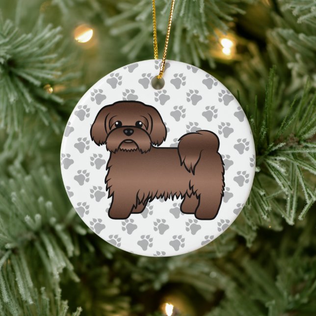 Liver Brown Shih Tzu Niedlicher Cartoon Dog Illust Keramik Ornament (Baum)