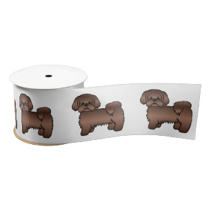 Liver Brown Shih Tzu Niedlicher Cartoon Dog Illust Satinband