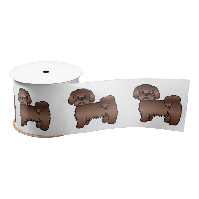 Liver Brown Shih Tzu Niedlicher Cartoon Dog Illust Satinband (Spule)