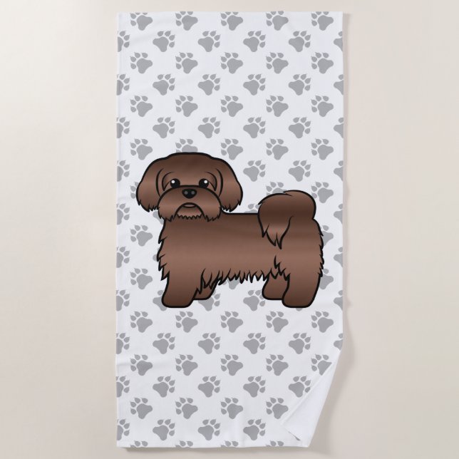 Liver Brown Shih Tzu Niedlicher Cartoon Dog Illust Strandtuch (Vorderseite)