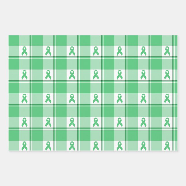 Liver Cancer Awareness Plaid Green Ribbon Geschenkpapier Set (Vorderseite)