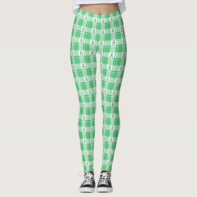 Liver Cancer Awareness Plaid Green Ribbon Leggings (Vorderseite)