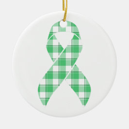 Liver Cancer Awareness Plaid Green Ribbon Survivor Keramik Ornament