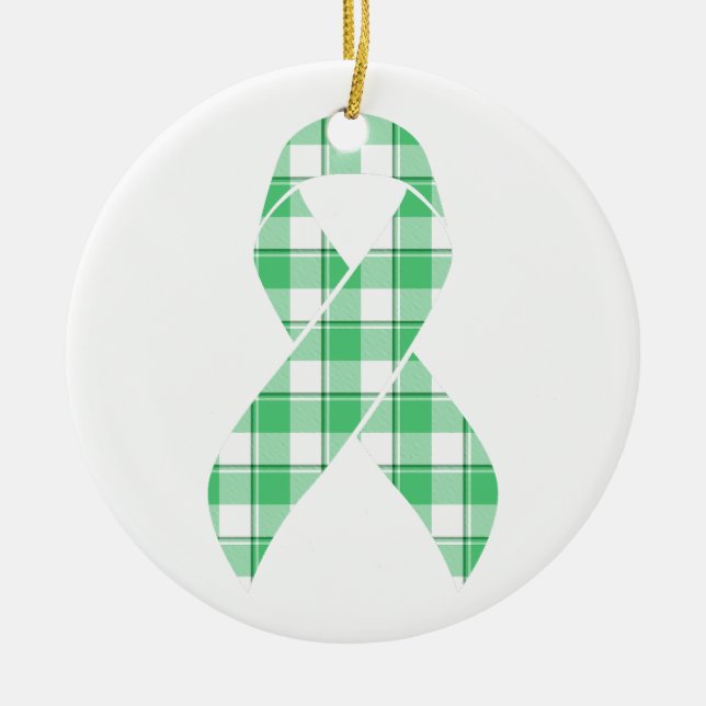 Liver Cancer Awareness Plaid Green Ribbon Survivor Keramik Ornament (Vorne)