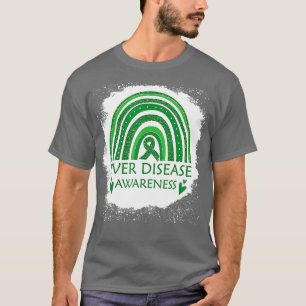 Liver Disease Awareness Bleached Rainbow Green Rib T-Shirt