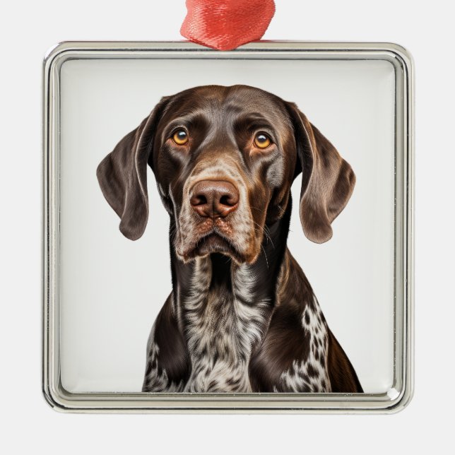 LIVER & WHITE DEUTSCHE KURTHAIRED POINTER DOG ORNAMENT AUS METALL (Vorne)