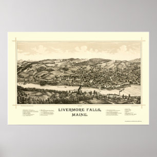 Livermore Fälle, ICH panoramische Karte - 1889 Poster