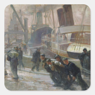 Liverpool Dockers at Dawn, 1903 Quadratischer Aufkleber