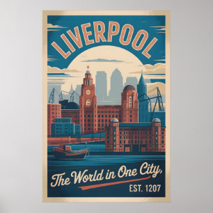 Liverpool England Retro-Stil Stadtansicht Reise Poster