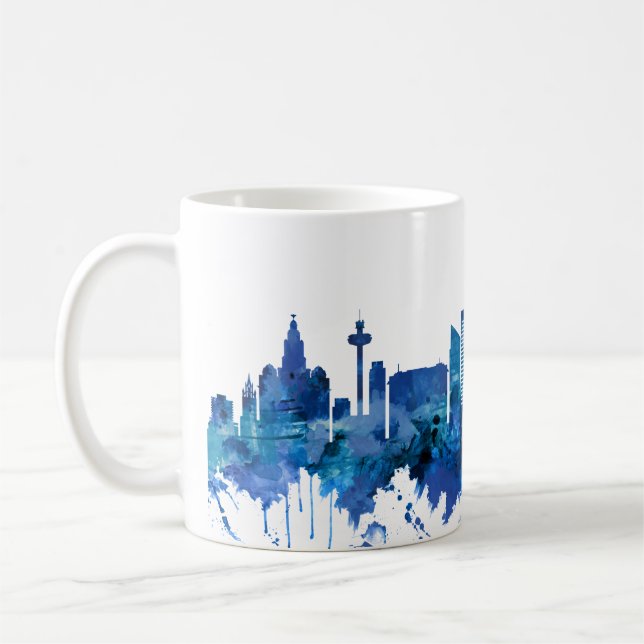 Liverpool England Skyline Blue Kaffeetasse (Links)