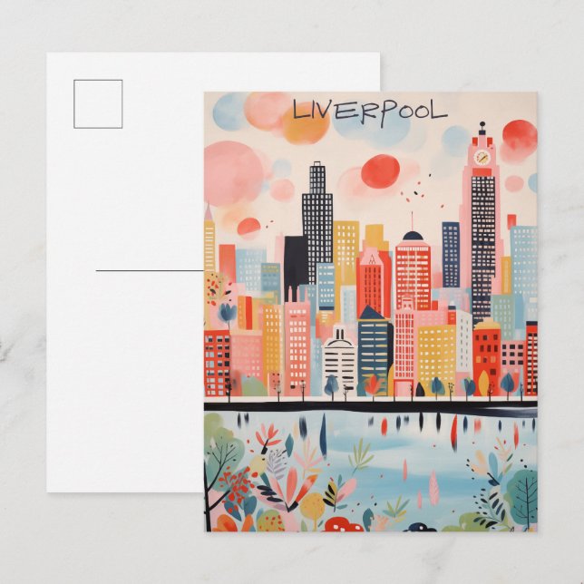 Liverpool England Travel City Painting Aesthetic Postkarte (Vorne/Hinten)