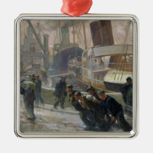 Liverpool-Hafenarbeiter bei Dawn, 1903 Silbernes Ornament