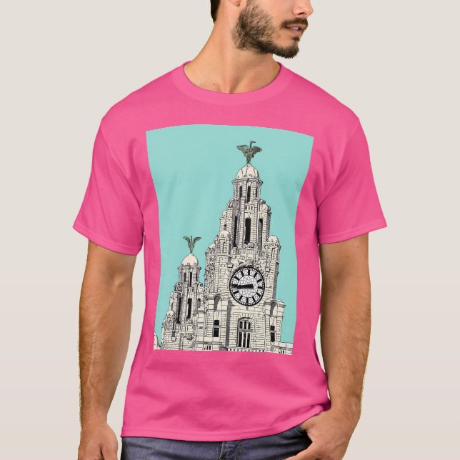 Liverpool Liver Gebäude Travel Print T-Shirt (Vorderseite)