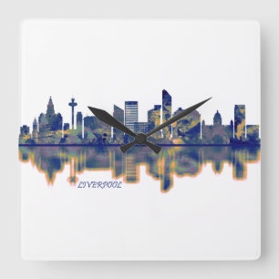 Liverpool Skyline Quadratische Wanduhr