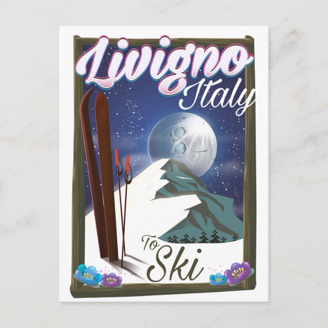 Livigno Italien Skiposter Postkarte (Vorderseite)