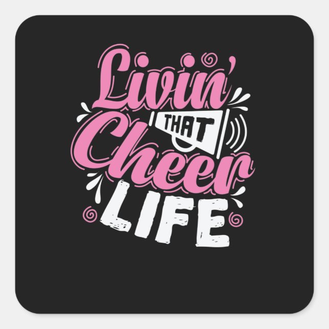 Livin', dass Cheer Life Cheerleader Sport turnen Quadratischer Aufkleber (Vorderseite)